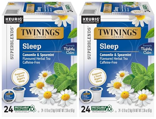 Twinings Sleep Herbal Tea K-Cup Pods for Keurig, 24 Count (Pack of 2), Formerly Nightly Calm, Camomile, Spearmint, & Lemongrass, Naturally