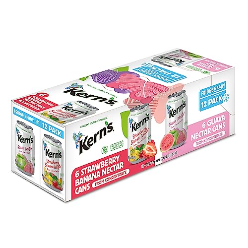 Kern’s Tropical Fruit Nectar Juice Variety Pack - Strawberry Banana & Guava Juice - Made from Fruit Puree for Smoothie Mix, Cocktail Mixers & Kids