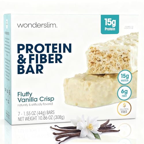 Wonderslim High Fiber Protein Bars, Fluffy Vanilla Crisp | 15g Protein, 6g Fiber | Low Sugar, Low Carb | Healthy Indulgence | Satisfying, Supports