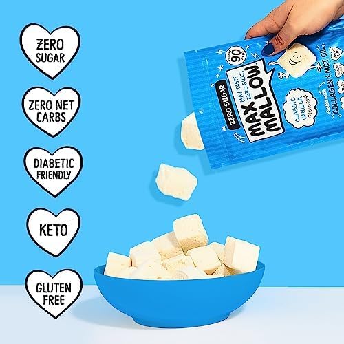 Max Mallow Sugar Free Marshmallows - Keto Friendly, Perfect for S'mores, Hot Chocolate, and Baking with Zero Sugar Snacks, Smores Mct Oil Zero Sugar