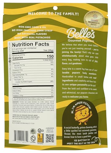 Belle’s Gourmet Popcorn, Dubai Chocolate Flavor, Sweet & Tart Kettle Popcorn, Non-GMO, Kosher Dairy, Bag of 6.5 oz