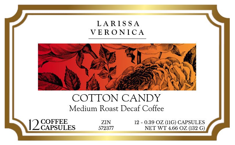 Cotton Candy Medium Roast Decaf Coffee (Single Serve K-Cup Pods) (Gourmet, Naturally Flavored, Whole Coffee Beans) (12 pods, ZIN: 572377)