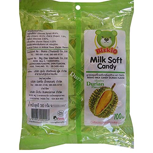 Biskio Brand, Milk Soft Candy Durian Flavor 100 tablet, Size 380g