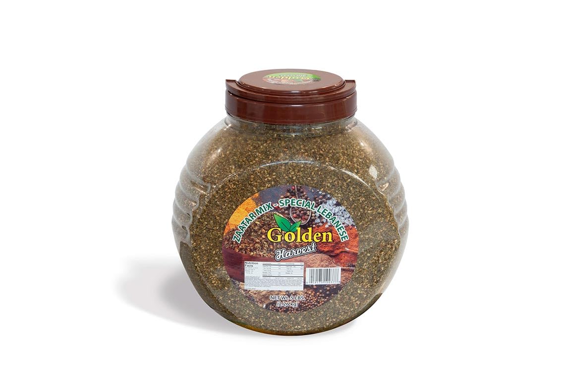 Golden Harvest Lebanese Za’atar Mix - 5 lbs (2.26kg) Bulk Jar - All Natural Halal Middle Eastern Spice Blend for Restaurants, Catering & Home Cooking