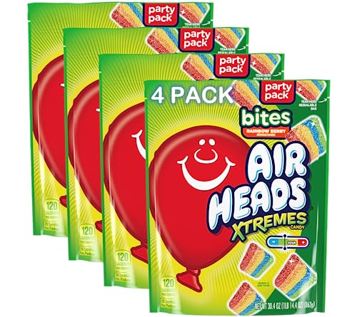 Airheads Xtremes Sweet and Sour Candy Bites, Chewy Candy Bag, Rainbow Berry Artificially Flavored, 30.4 Ounces (4-Pack)