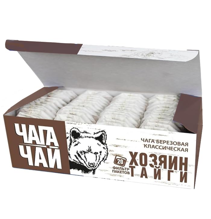 Imported Russian Birch Chaga Tea Drink from 100% Natural Siberian Chaga "Taiga Owner" Filter Bags, 20 * 1.5g/ 1.06oz