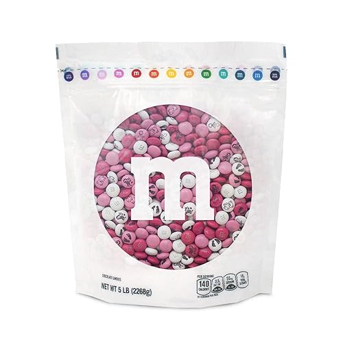 M&M’S WORLD Baby Girl Milk Chocolate Candy, 5lbs of Pink, Dark Pink & White Bulk M&M'S with It's A Girl Themed Icons for Baby Showers & Gender Reveal