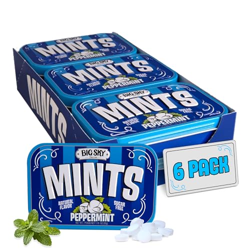 Big Sky Sugar Free Peppermint Mints - 50 Count Tin (Pack of 6) | Kosher Certified, Vegan Peppermint Candy | Aspartame & Gluten Free | Natural Breath