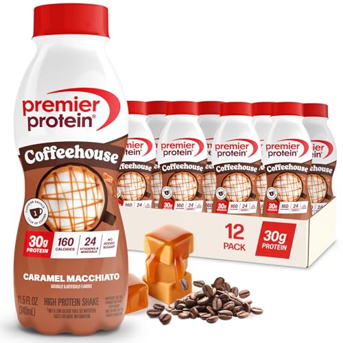 Premier Protein Coffehouse Caramel Macchiato Protein Shake with Caffeine for Energy - 30g Protein, No Added Sugar, 24 Vitamins & Minerals, 11.5 fl oz