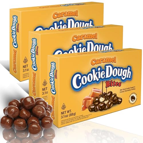 Cookie Dough Bites Caramel Flavored Candy | 3.1 oz (Pack of 3) | The Original Edible Cookie Dough | Movie Theater Candy