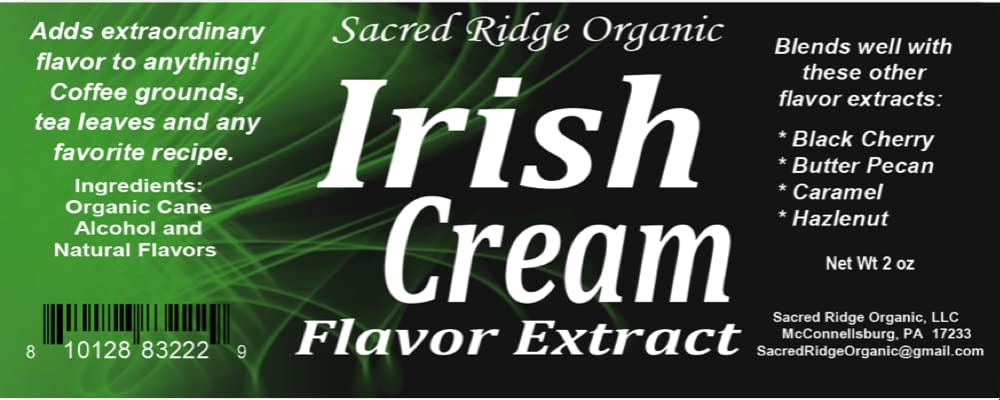 Irish Cream Flavor Extract Organic 2 oz - Irish Cream Flavoring Water Soluble, Sugar Free Coffee Flavor Drops for Baking, Drinks, Ice Cream, Food