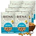 BIENA Chickpea Snacks - Crunchy Roasted Chickpeas - High Fiber Vegan Protein Snacks for Adults and Kids - 8-Pack, 5 Ounce Bags - Sea Salt
