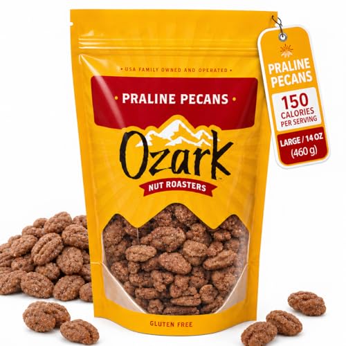 OZARK NUT ROASTERS, Praline Pecans, Sweet & Creamy French-Inspired Gourmet Snacks, World-Class Gourmet Candied Nuts, Resealable Pack (14 oz)
