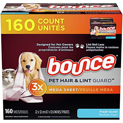 tmp Bounce Fresh Scent Pet Hair and Lint Guard Mega Dryer Sheets 2 Pack of 80 each (160 Count Total) 003-07-0359
