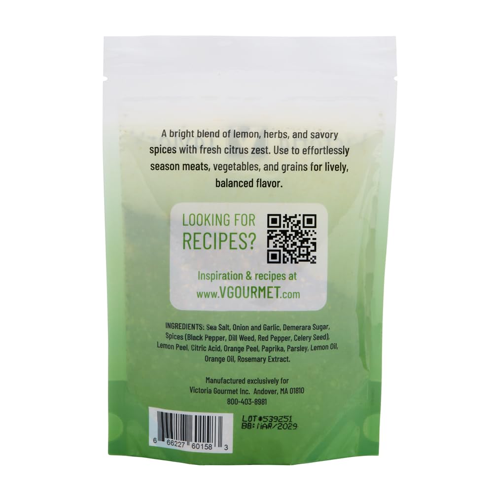 Victoria Taylor's Zesty Lemon Herb Seasoning Blend, for Chicken, Fish, Vegetables and Marinades, 4.4 oz