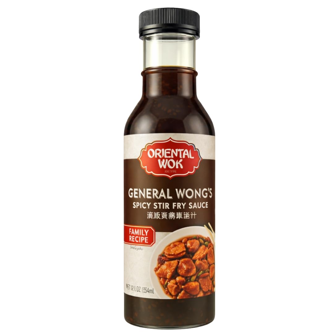Oriental Wok Gourmet General Wong's Spicy Stir Fry Sauce, Umami-Infused Gourmet Sauce, Timeless Taste & Contemporary Convenience, 14 oz (1 Pack)