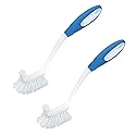 LOLA Pro Utility All Purpose Kitchen Cleaning Brush, 2 Pack, Durable Bristles, Comfort Ergonomic Rubber Non-Slip Grip, Built-in Food Scraper
