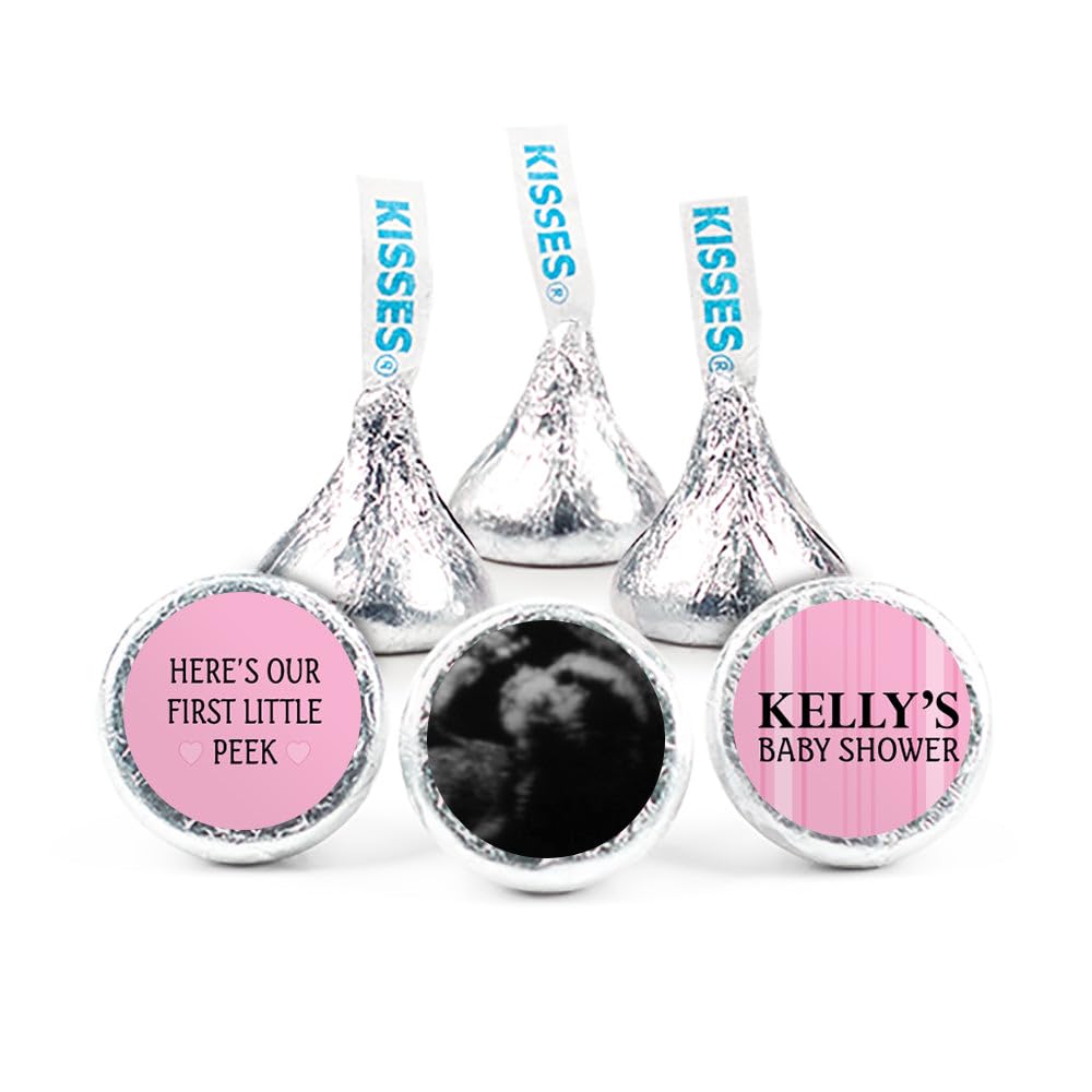 108ct Custom Baby Shower Stickers with Sonogram Photo for Kisses - Pink