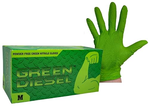 Golden Protective Services Outlet The Green Diesel, Powder Free Green Nitrile Gloves, Ambidextrous, 8 Mil, Diamond Textured, Sizes M-XXL, Sold by Box