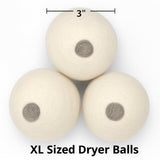 XL Wool Dryer Balls (3-Pack) with Activated Carbon - Odor Eliminating & Fragrance-Free Laundry Deodorizer, Natural Fabric Softener Alternative