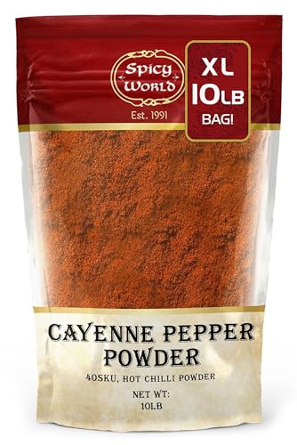 Spicy World Cayenne Pepper Powder Ground Chili Pepper 10 Pound Bulk Bag- 40K SHU, Hot Chilli Powder