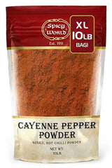 Spicy World Cayenne Pepper Powder Ground Chili Pepper 10 Pound Bulk Bag- 40K SHU, Hot Chilli Powder