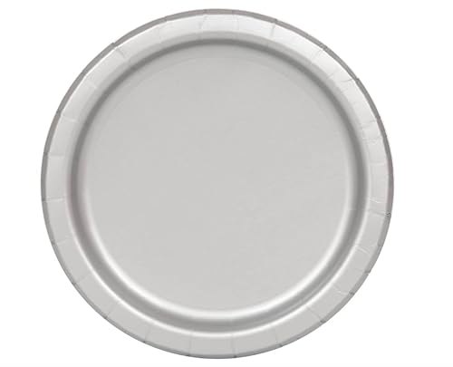 Silver Solid Round Paper Dessert Plates (17cm) 20 Count - Vibrant Paper Plates for Parties and Events, Perfect for Appetizers, Snacks, and Desserts