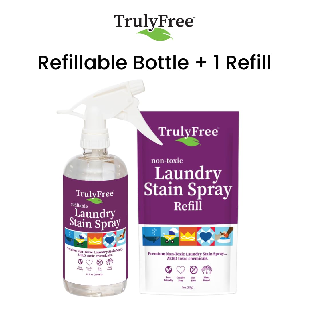Truly Free Laundry Stain Remover Spray for Clothes - Removes Tough, Dried-In Stains on Whites & Colors -Natural Ingredients - Gentle Yet Powerful