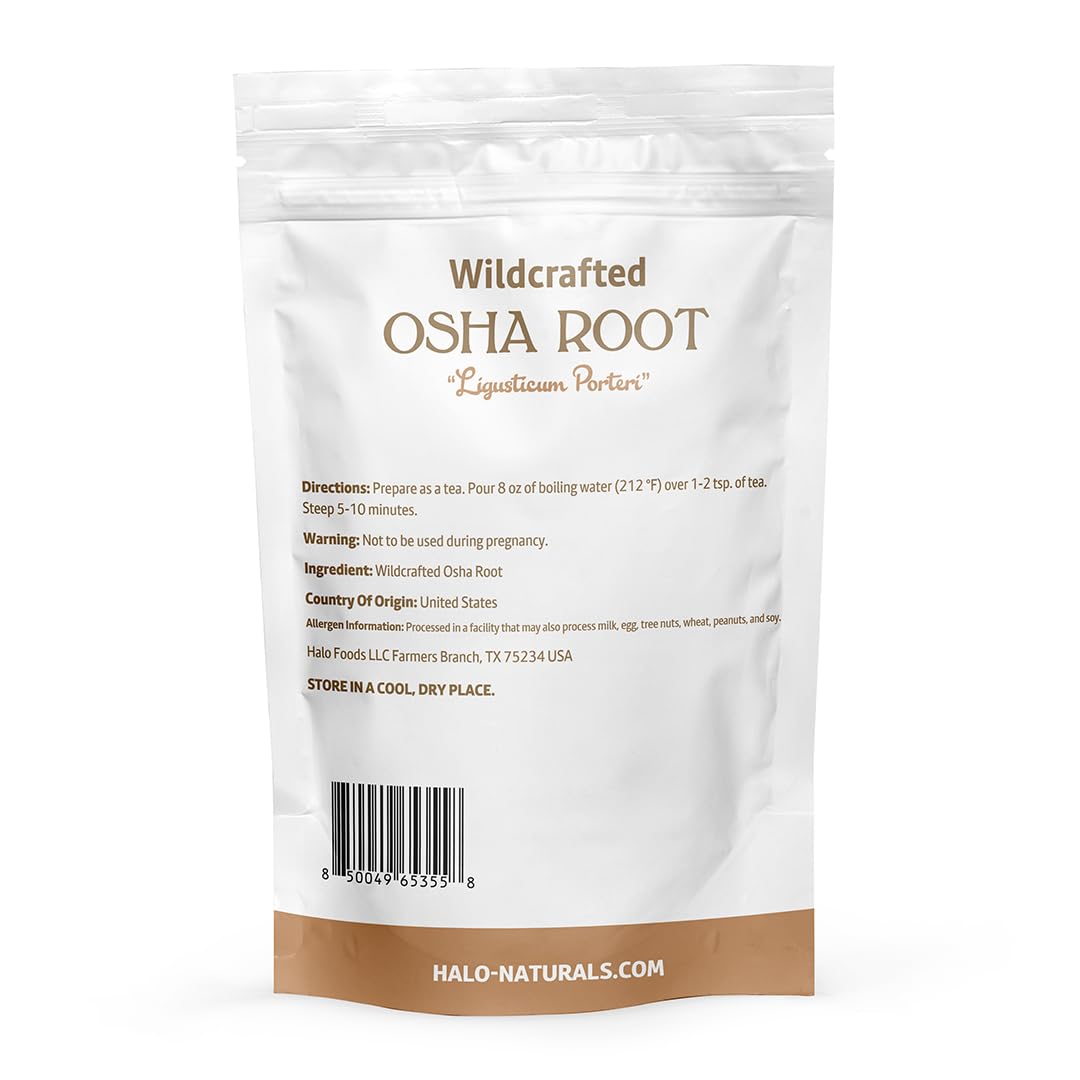 Halo Naturals Osha Root Whole Wildcrafted, 4 Ounces (Ligusticum porteri) Resealable Pouch| Packaged in The USA