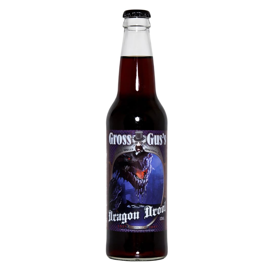 Rocket Fizz Gross Gus Dragon Drool Black Licorice Soda Flavor | Cane Sugar | Craft Soda Pop Drinks | 12 oz in Glass Bottle (Single Bottle)