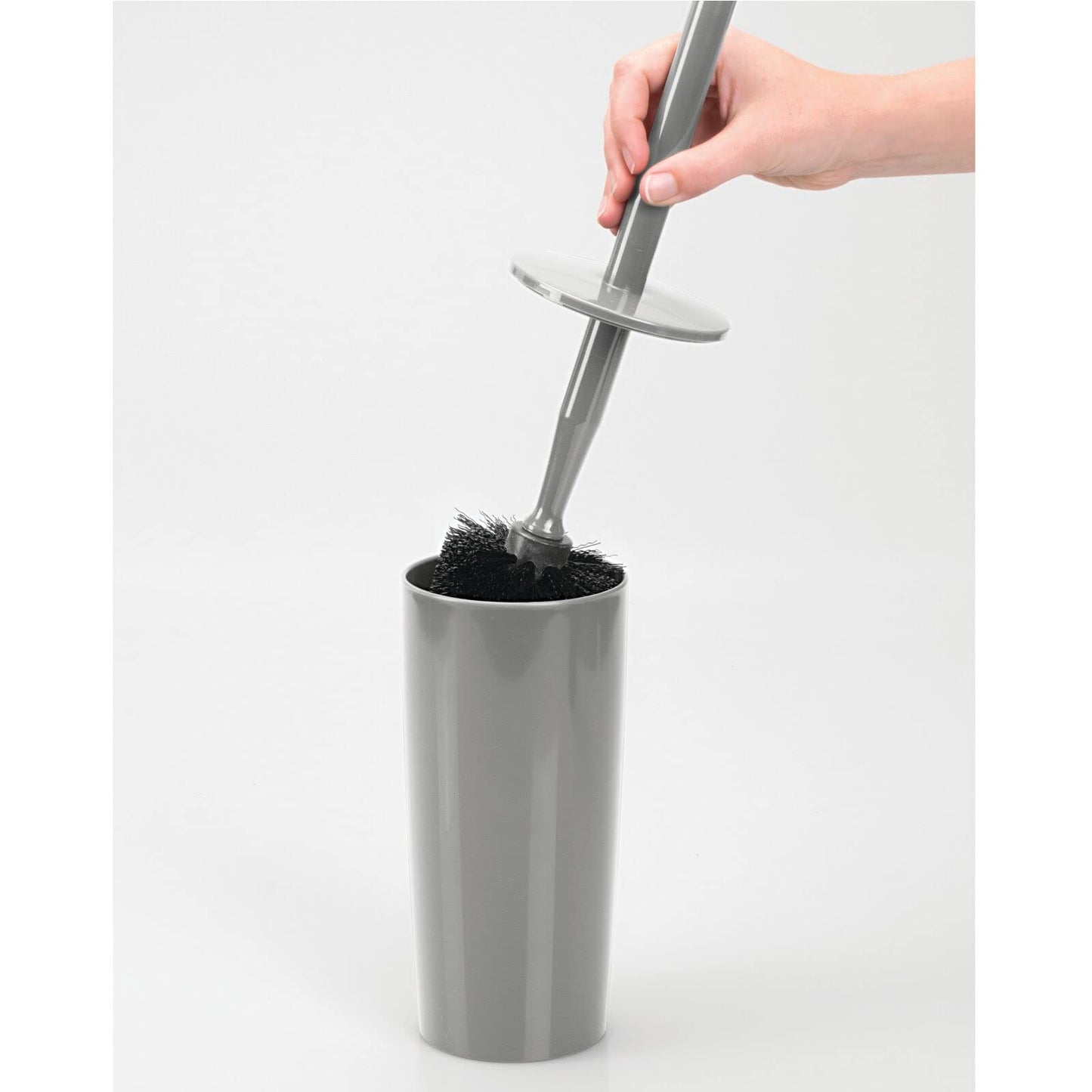 mDesign Slim Plastic Toilet Bowl Brush and Holder Set, Modern Compact Storage Organizer Cleaner Scrubber for Toilet - Heavy Duty Cleaning Plunger