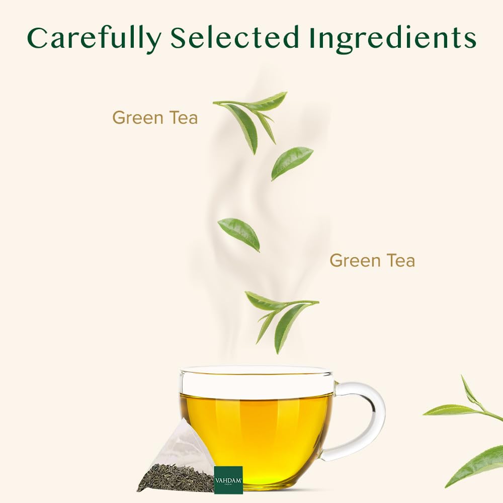VAHDAM, Decaf Himalayan Green Tea Bags (100 Pyramid Tea Bags) Caffeine Free, Gluten Free | High Grown Decaf Green Tea | Resealable Ziplock Pouch |