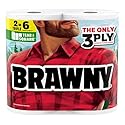 Brawny Tear-A-Square 3-Ply Paper Towels, 2 Triple Rolls = 6 Regular Rolls, Strong, Absorbent, and Durable with 3 Sheet Sizes (Quarter, Half, Full)
