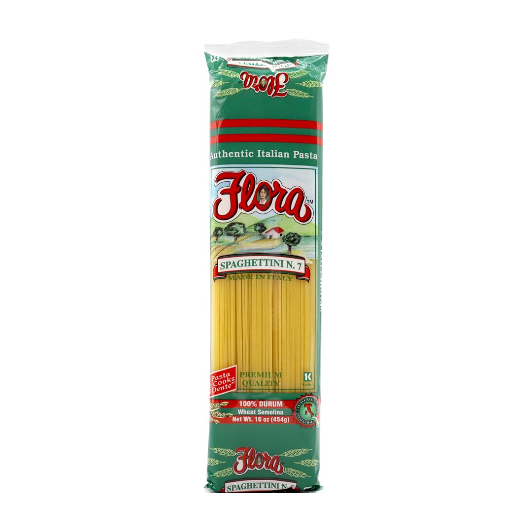 Spaghettini Pasta by Flora Foods - 618007- Spaghettini #7- Spaghetti Pasta - Pasta from Italy - 100% Durum - Premium Quality (5 PACKS of 1 LB)