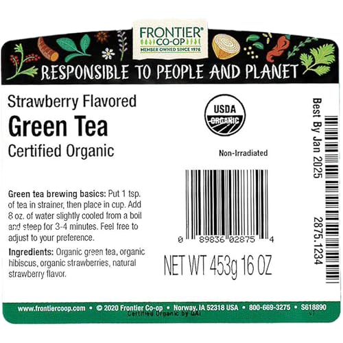 Frontier Bulk Green Tea, Strawberry Flavored, Organic, 1 Pound