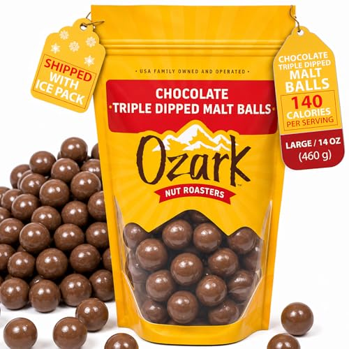OZARK NUT ROASTERS Chocolate Malt Balls, Gourmet Malted Candy Snack, Rich Chocolate Flavor, Resealable 14 oz Bag, Pack of 1