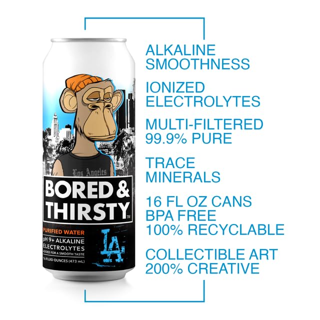BORED & THIRSTY Supreme Water with Electrolytes, pH 8+ Alkaline and Trace Minerals - 16 FL OZ - 100% Recyclable Aluminum Cans 12 Pack with Limited