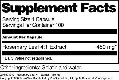 Rosemary Leaf 4:1 Extract - 450 mg (100 Capsules, ZIN: 521977)