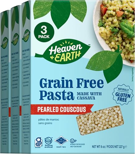 Heaven & Earth Grain Free Pasta, Cassava Pearled Couscous, 8oz (3 Pack) | Paleo Pasta | Vegan | Certified Gluten Free | Kosher for Passover