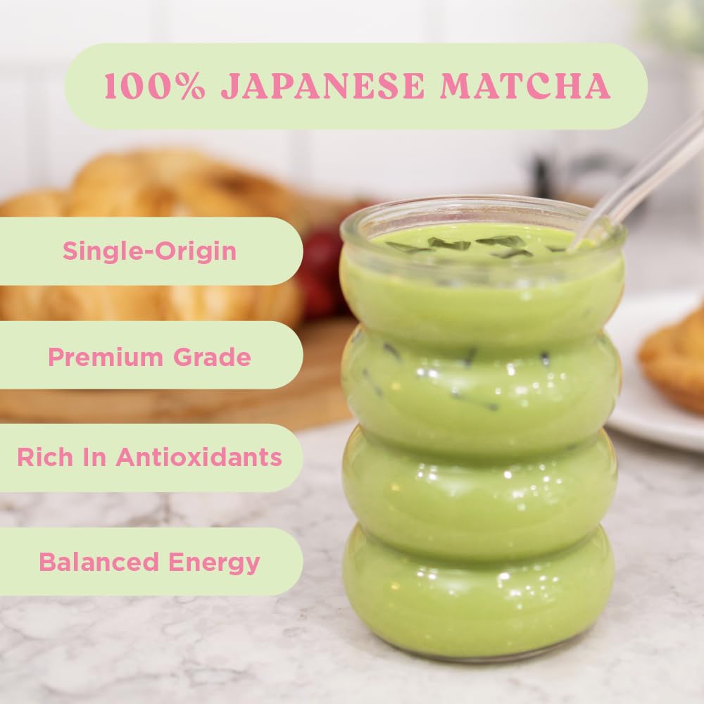 The Harmony Matcha Strawberry (10 Sticks) Premium Japanese Matcha Powder, Rich in Antioxidants & L-Theanine, Sweetened with Organic Sugar, No