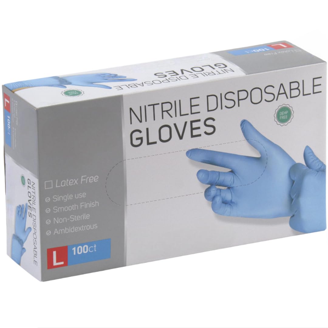 SteadMax 100 Pack Medium Nitrile Gloves, Latex Free, Powder-Free Disposable Gloves for Food Handling, Cleaning, and General Use