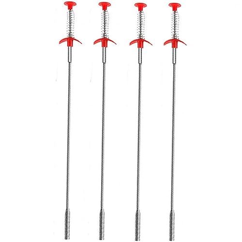 Kaxich Drain Clog Remover, 4pcs Stainless Steel Hair Catcher Clog Remover 23.6 Inch Spring Pipe Dredging Cleaning Tools Drain Relief Sewer Hair