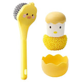 Ximimark 2 PCS Yellow Duck +Yellow Chicken Dish Brush Handle Built-in Scraper, Scrub Brush for Pans, Pots, Kitchen Sink Cleaning