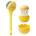 Ximimark 2 PCS Yellow Duck +Yellow Chicken Dish Brush Handle Built-in Scraper, Scrub Brush for Pans, Pots, Kitchen Sink Cleaning