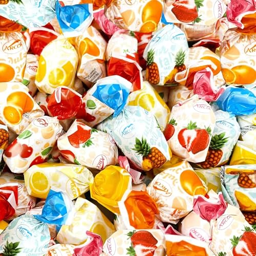 Fruit Filled Hard Candies - 1 lbs - Strawberry, Cherry, Pineapple, Orange and Lemon Flavored Bon Bons Filled with Real Fruit Pulp Candy - American