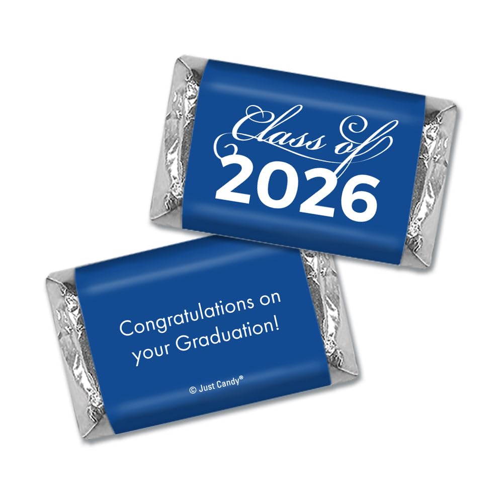 136 Pcs Blue Graduation Class Of 2026 Wrapped Chocolate Miniatures (2.5lb)