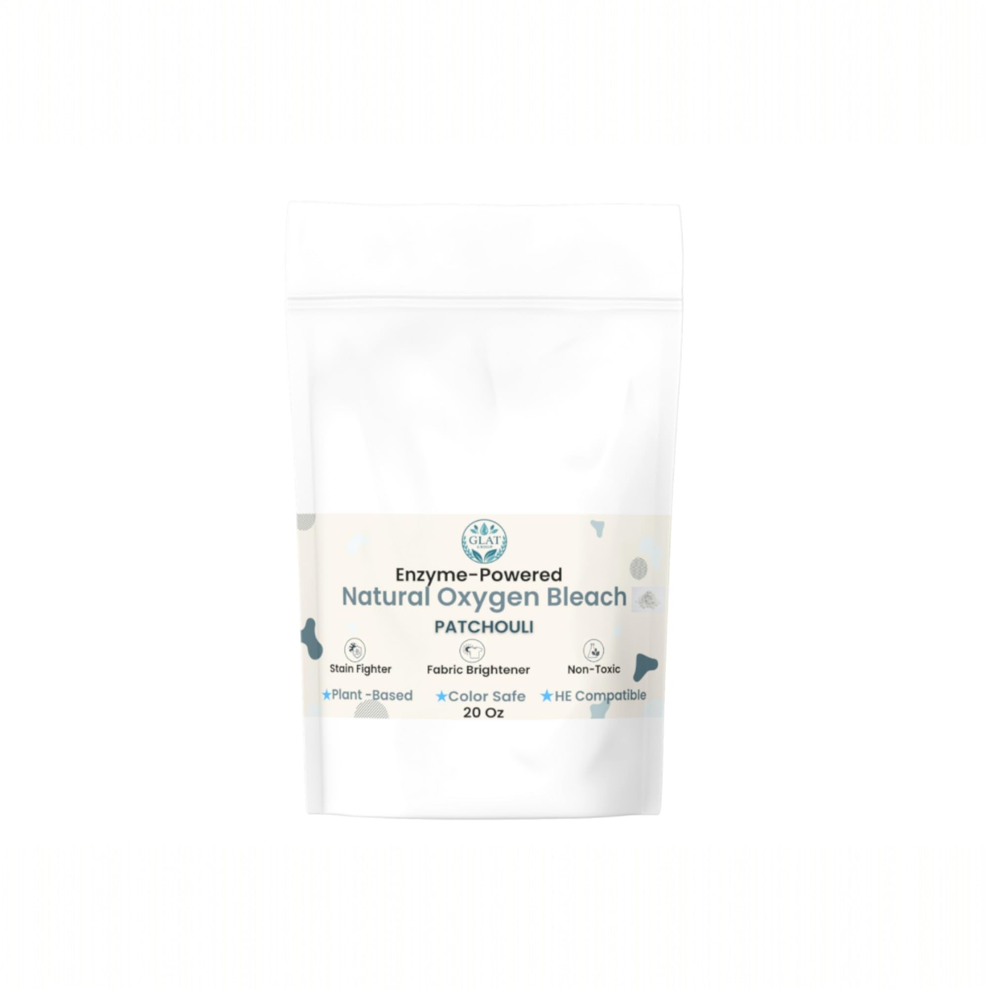 GLAT Group Enzyme-Powered Natural Oxygen Bleach (Powder) - Patchouli | Chlorine-Free Stain Remover & Laundry Whitener | Safe for Colors, Septic, Baby