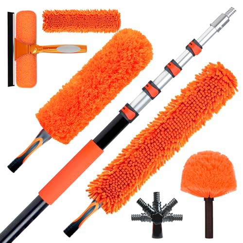 20FT High Reach Duster Cleaning Kit with 5-13 FTExtension Pole, High Ceiling Fan Cleaner Duster Tool for Fan Blades, Extendable Reusable Cobweb