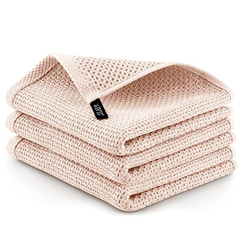 Zulay Kitchen Towels 3 Pack 100% Cotton Waffle Weave - 12x12” Super Absorbent Dish Towels for Kitchen - Reusable Kitchen Towels for Washing Dishes