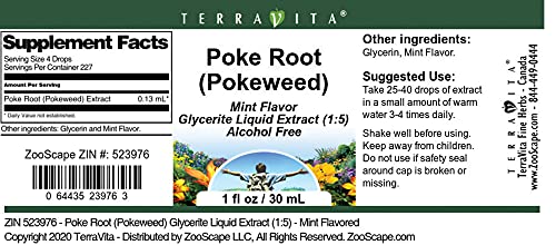Poke Root (Pokeweed) Glycerite Liquid Extract (1:5) - Mint Flavored (1 oz, ZIN: 523976)